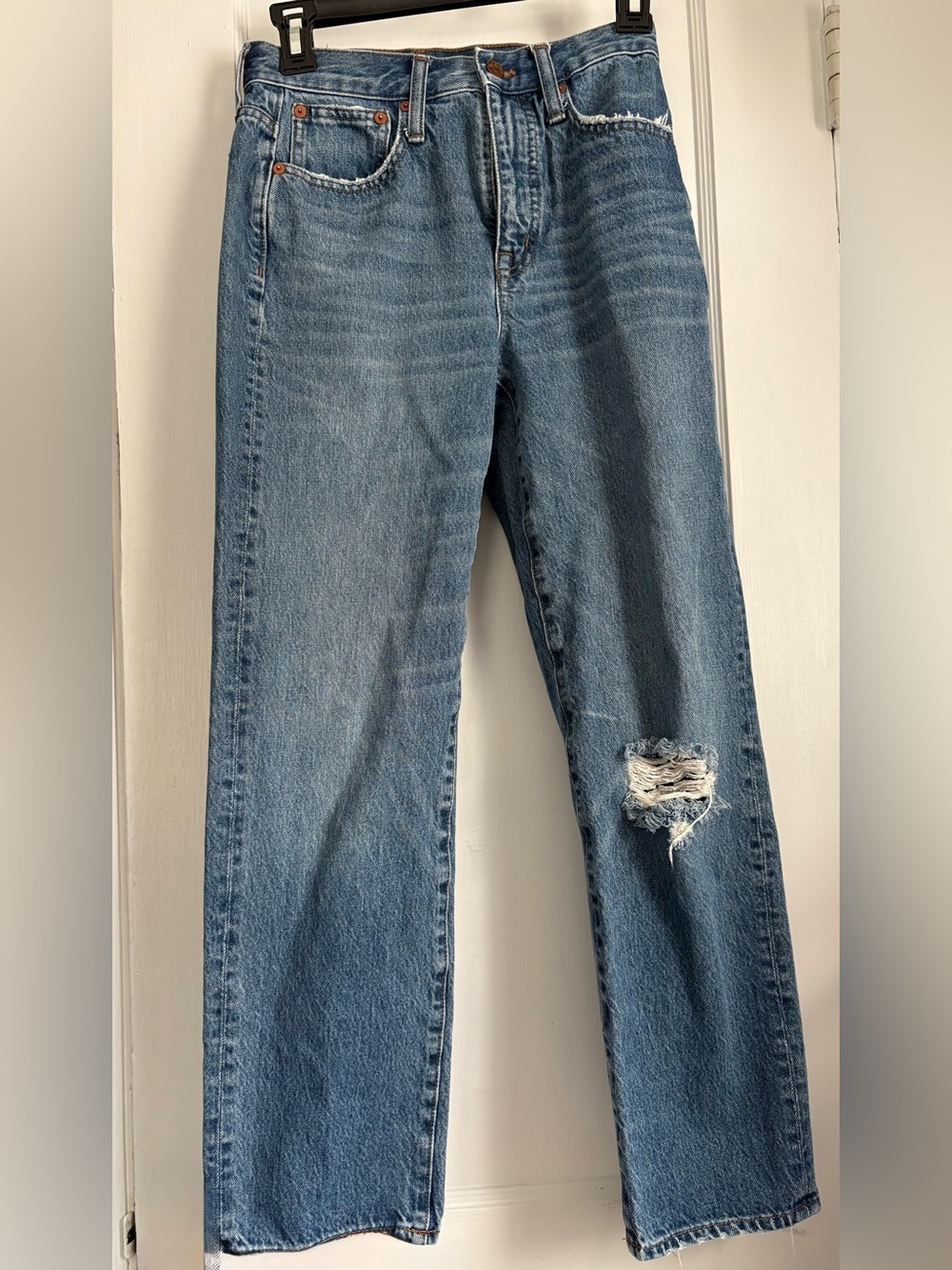 Madewell Women’s High-Rise Straight Leg Raw Hem Blue Jeans, Sz: 24